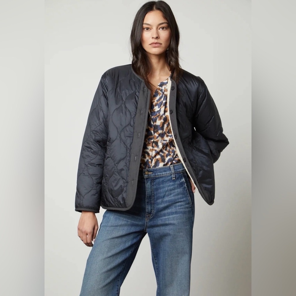 Velvet Marissa Reversible Quilted Sherpa Lined Jacket in black